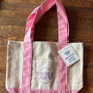 Trader Joe's Canvas Mini Tote with Pink Trim NWT